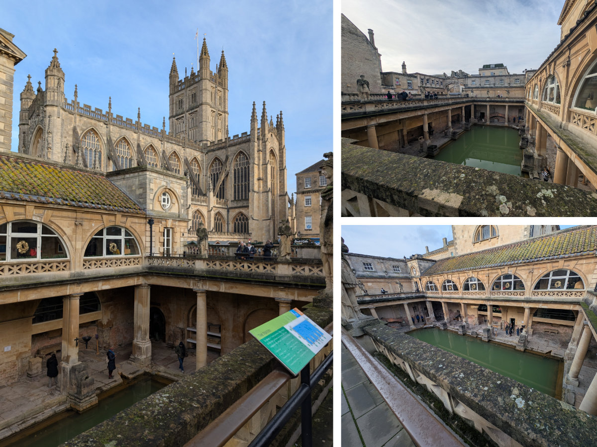 Above the Great Bath and the Abbey behind